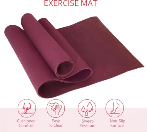 Image of Yoga Mat for Women & Men | High Density TPE Yoga Mat with 6mm Cushion | Non-Toxic, Sweat-Resistant & Double Sided Anti-Slip Exercise Mat | Lightweight & Portable with Carry Bag (Maroon)