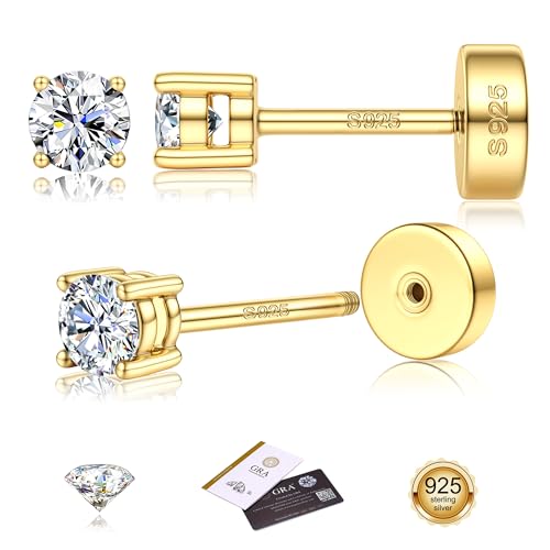 LOLIAS Moissanite Flat Back Earrings for Women Men 925 Sterling Silver Stud