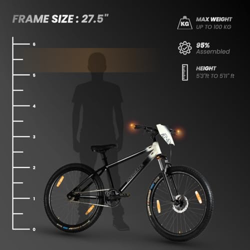 Image of HORNBACK ZORQ Mountain Cycle 27.5 Inch | PulsePods DRL + Turn Indicator + Hazard Lights | VeloBlade Aerodynamic Visor | FXK Pro 100mm Lockout Suspension | Single-Speed | Gear Cycle for Men & Women
