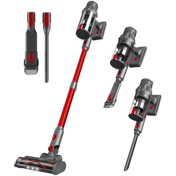 Vacuum Cleaners For Home - Cordless Stick Vacuum Cleaner, Lightweight High Power Vac For Pet Hair Carpet Hardwood Floor, Handheld Portable Wireless Rechargeable Battery Household Vac,Red
