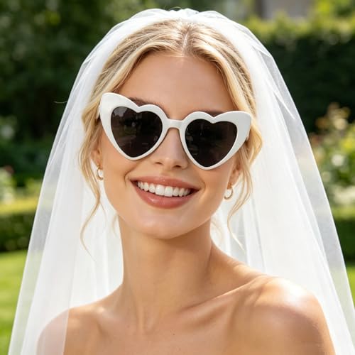 QYVEWY 50/100 Pack Heart Shaped Cat Eye Sunglasses Bulk for Women Heart Sunglasses for Bachelorette Party (50White) by QYVEWY - Used condition - Image 2