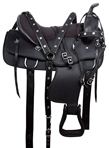 Acerugs 14 15 16 17 18 WESTERN HORSE SADDLE SYNTHETIC LIGHT WEIGHT CORDURA TACK PLEASURE TRAIL COMFY PADDED SEAT (Black Plain SQHB, 16")