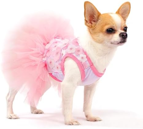 SIMCAPY Dog Dresses for Small Dogs Girl, Fashion Small Dog Clothes for Girls, Teacup Chihuahua Toy Poodle Puppy Clothes and Bows, Summer Lightweight Sweet Princess Tutu with Dog Bowknot Clips, Pink