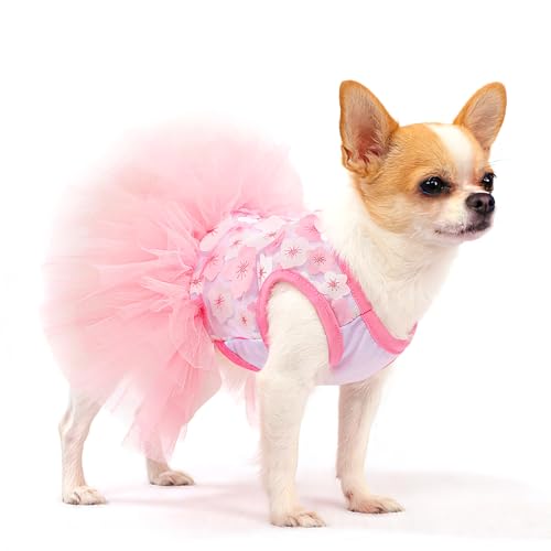 SIMCAPY Dog Dresses for Small Dogs Girl, Fashion Small Dog Clothes for Girls, Teacup Chihuahua Toy Poodle Puppy Clothes and Bows, Summer Lightweight Sweet Princess Tutu with Dog Bowknot Clips, Pink by SIMCAPY - Used condition - Image 2