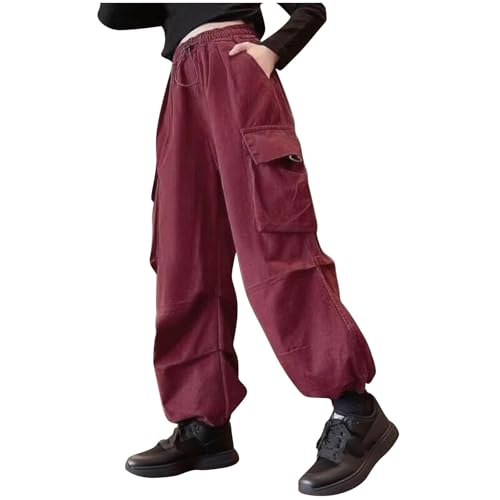 Girls Cargo Pants Teen Girls Y2k Fashion Streetwear High Waisted Drawstring Sweatpants Casual Dance Hip Hop Trousers Pantalones Deportivos para Niñas Pantalones Cargo para Mujer