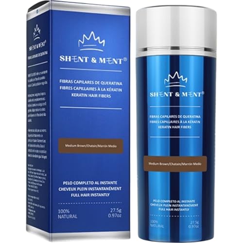SHENT & MENT Fibras Capilares Queratina Volumen Instantáneo Cobertura Natural Cabello Fino Caída Calvicie Zonas Claras Resistente Sudor Viento Uso Diario Fácil Aplicación Unisex Marrón Medio 27,5g