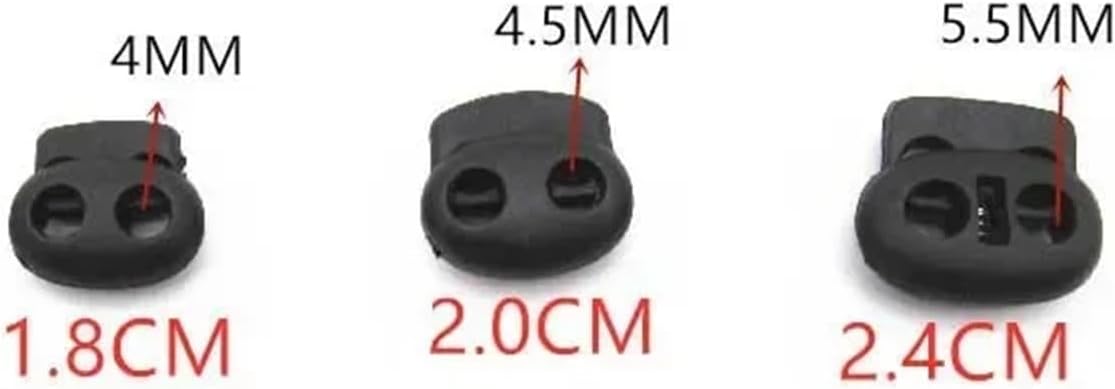 Metal Cord Locks Rope Stopper 200 Pcs 4mm-5.5mm Twin Hole Plastic Stopper Cord Locks Bean Drawstring Toggle Clip Apparel Shoelace Sportswear Button Accessorie(18mm Black)