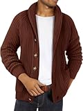 Ryannology Mens Shawl Neck Cardigan Sweater Cable Knit Button Up Closure with Pockets Winter Sweaters Outerwear