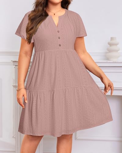 Image of Plus Size Summer Dress Casual Short Sleeve Button Midi Sun Dresses Women