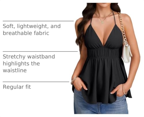 Rooscier Women's Halter Deep V Neck Tank Tops Black Small by Rooscier - Used condition - US$17.28