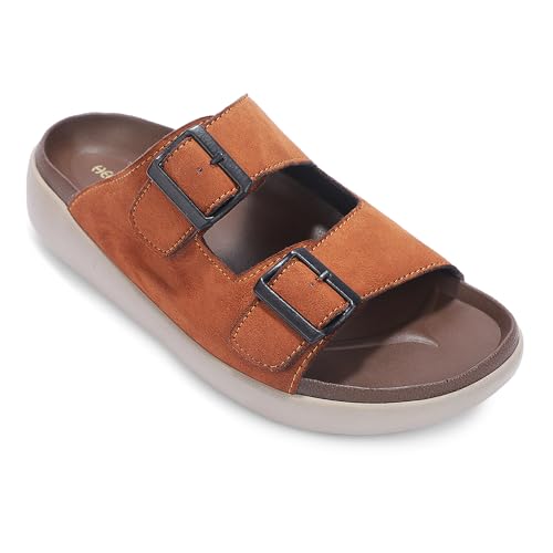 Image of Liberty Healers VAL-36E Slippers for Men - Black & Tan Faux Suede Slip-On Casual Slippers | Soft Cushioned Footbed, Lightweight Everyday Footwear for Home, Daily, Indoor & Casual Wear