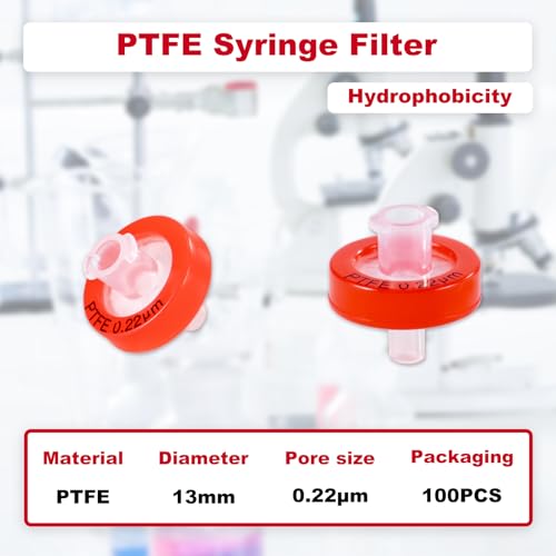Image of Syringe Filter Hydrophilic PVDF, 13mm 0.22um, Non-Sterile, 100Pcs | Syringe Lab Filter, Hydrophobic PTFE, Non-Sterile Needle Filter, Lab Filtration, Barreled Packed Laboratory School Science