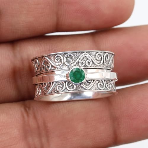 Bague spinner émeraude en argent 925, le cadeau idéal