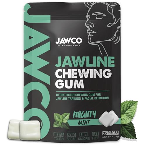 JAWCO Ultra-tough Jawline Chewing Gum | Get a Stronger, Squarer Jawline | Mighty Mint Jaw Training Hard Gum | Chisel, Sculpt, Tone your Jaw | 15X Hardness | Facial Fitness Mewing Gum | 35 Pieces/Pack