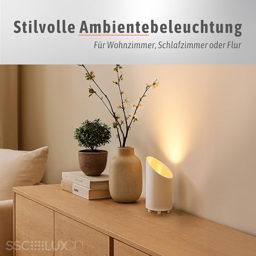 SSC-LUXon AUREVA 2er Set Bodenlampe Innen weiß gold - Stehlampe mit GU10 Fassung Dekolampe 22 cm für Ambientebeleuchtung im Wohnzimmer oder Schlafzimmer