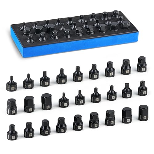 toolant 3/8"drive impact hex bit socket set 27PCS,Hex Drive, SAE/Metric, 5/32"-11/16",4mm-17mm, S2 Steel Air Drive Allen Socket set,Impact Grade,Anti-Roll Design
