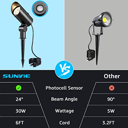Sunvie 30W Spot Lights Outdoor 120V Dusk To Dawn Outdoor Led Spotlight Plug In With Photocell Sensor 3000K Waterproof Bright Flag Pole Light For Yard Tree Garden Landscape Lighting With Stake 6Ft Cord #TOP3
