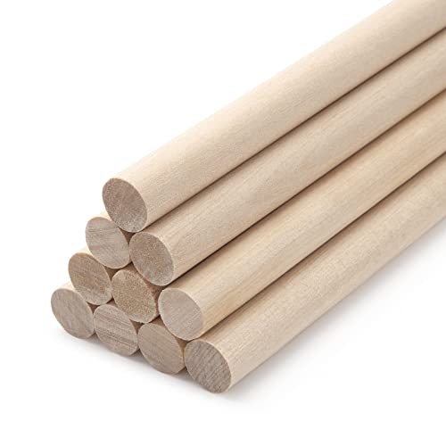 Wooden Dowel Rods Wood Dowels, 10PCS 1/2 x 12 Round Wooden Sticks for Crafts, Macrame Dowels, Unfinished Hardwood Sticks for Crafting, Arts and DIYers, Tiered Cake Support and Wedding Ribbon Wands