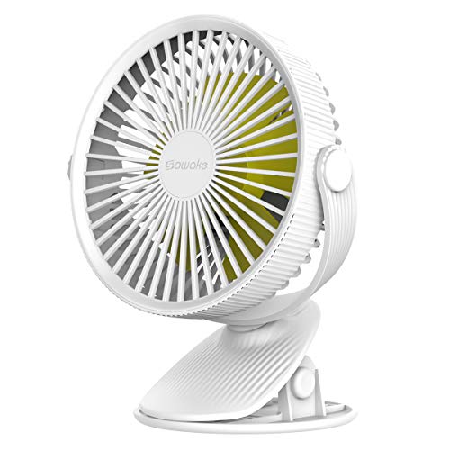 SAWAKE Ventilateur Clip Portatif, Mini Électrique Ventilateur de Bureau Silencieux avec 3 Vitesses Réglables, Rotatif à 360°, Vent Puissant, 2600mAh Batterie Rechargeable pour maison, extérieur, etc