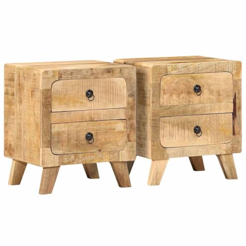 vidaXL Table de Chevet 2 pcs 40x32x46 cm Bois Massif de manguier Brut