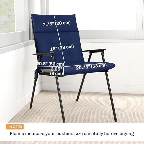 Outsunny Patio Chair Cushions Set of 4, Waterproof Lounge Chair Cushions with Ties, Non-Slip Replacement Seat Pads for Indoor Outdoor, Garden Furniture, 44"x21", Navy Blue — view 6