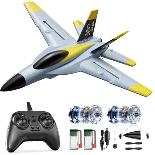 DEERC 4 Canaux sans Balais Avion Télécommandé, Gyroscope Avancé, Figures 360°, Alerte de Batterie Faible, Avion RC avec 2 Batteries, Facile à Piloter pour Adultes et Enfants