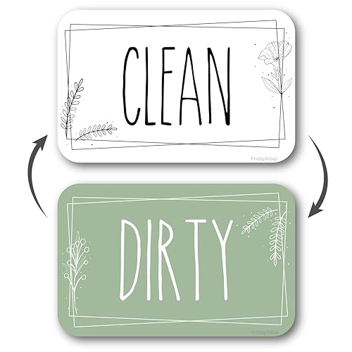 Double-Sided Dishwasher Magnet Clean Dirty Sign - Magnetic Signs That Say Clean-Dirty - Optional Metal Adhesive for Non-Metal Stainless Steel Dish Washers - Green & White