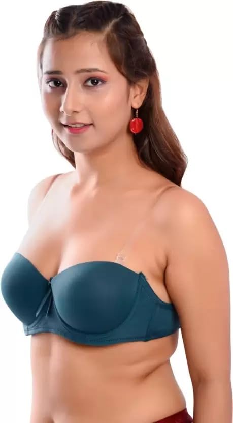 Image of Women's Balconette Bra Transparent Strapless Backless Invisible Clear Back Underwire Pushup Padded Bra Cups Demi