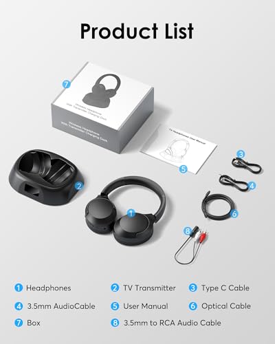 Doohoeek TV Kopfhörer Kabellos, Bluetooth 5.3 Over-Ear Headphones mit Ladestation&Digital Display, Play&Plug, Leicht&Tragbar Headset für Optischen, AUX&Bluetooth Fernseher (AC141)