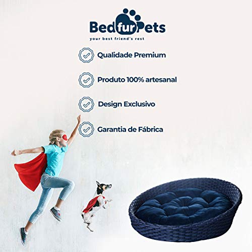 Cama Cachorro/Gato Pequeno/Médio Até 12kg 65Cm Artesanal Fibra Sintética Veludo Azul - BedFurPets