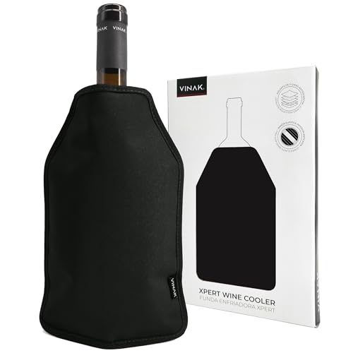 VINAK - Funda enfriadora XPERT para botellas de vino | Enfriador de vino con gel de calidad no-frost | Fabricada con 5 capas aislantes | Banda elástica inferior anticaída (Negro)