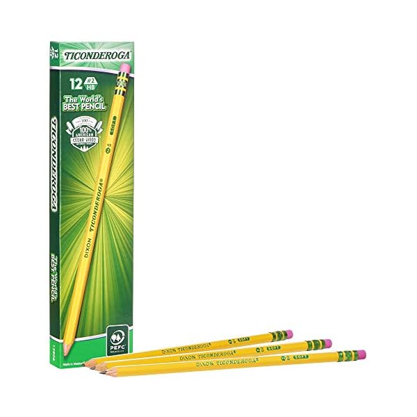 TICONDEROGA Woodcase Pencils with Erasers, 6 Pre-Sharpened Boxes of 12, 72 Pencils Total (13806SP)