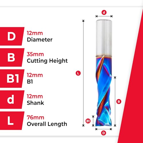 Image of Amana Tool Spektra Extreme Tool Life Coated Solid Carbide CNC Compression Spiral Router Bit, 46185-K, 12mm D x 35mm CH x 12mm Shank x 76mm Long