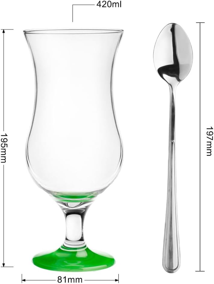 Glasmark KROSNO, 420 ml, Set of 6, Glass for Alcoholic Cocktails, Long Drink Glasses, Cocktail Glasses, Drinking Glasses, Party Glasses, Perfect for Home, Restaurants and Parties, Teaspoons Included