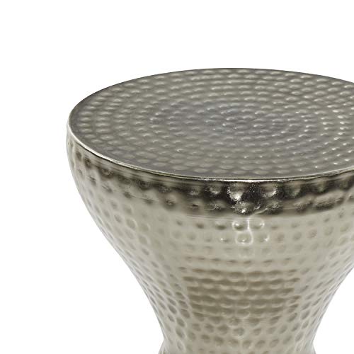 Deco 79 Metal Hammered Accent Table With Hourglass Shape, 14" X 14" X 18", Silver #TOP4