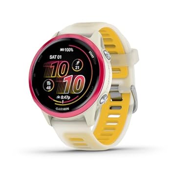 Garmin Relógio Forerunner 570 Framboesa com Marfim 42mm com Monitor Cardíaco de Pulso e GPS
