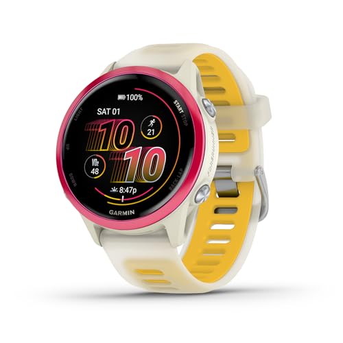 Image of Garmin Forerunner 570, 42mm, Advanced GPS Running and Triathlon Smartwatch, AMOLED Display, Training and Recovery Features, Raspberry Aluminum with Translucent Bone /Mango Band