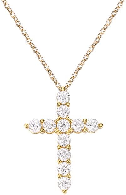 14K Gold Cross 1.1CT Moissanite Necklace for Women,Dainty Cross Pendant Necklace with Moissanite,18 Inch,Gift for Mom,Wife,Girlfriend