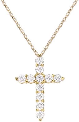 14K Gold Cross 1.1CT Moissanite Necklace for Women,Dainty Cross Pendant Necklace with Moissanite,18 Inch,Gift for Mom,Wife,Girlfriend