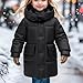 Black Parka Puffer Jackets for Girls Boys:Fashion Heavyweight Padded Winter Warm Coats Long Quilted Outwear(Black,6-7Years)