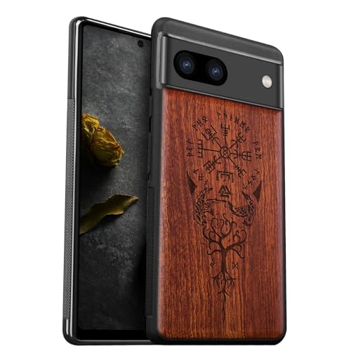 Carveit Custodia per Pixel 8a Cover [Incisione in legno e intarsio di cozze] Capolavoro del design del legno Compatibile con Google Pixel 8a Custodia Lusso Lusso (Rosea-Teschio di zucchero