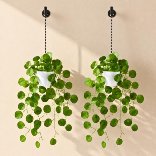 Image of fancymart Artificial Hanging Ivy Plant with White Hanging Pot & Rope, Pack of 2, Realistic Green Leaf Creeper for Home, Office, Living Room & Wall Decor, 60 cm Height