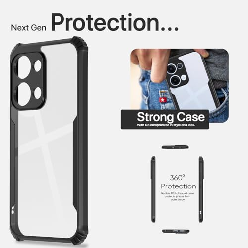 Image of Pikkme Crystal Clear Transparent Back Cover | Ultra Hyrbid | Full Camera Protection | Raised Edge | Bumper Case for Oppo Reno 13 5G (Black)