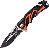 MTech USA MT-A865EMO Spring Assist Folding Knife, Two-Tone Half-Serrated Blade, Black and Orange Handle, 4.5-Inch Closed