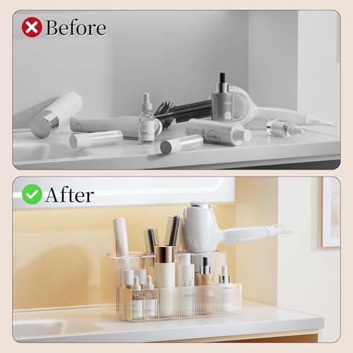 Delamu Hair Tool Organizer, Clear Acrylic Hair Dryer Holder with Detachable 3 Cups, Transparent Wave Design, Stylish And Durable, Ideal for Makeup, Vanity, Bathroom countertop Organizers and Storage - Image 9