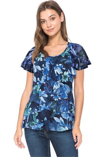 Image of LEEBE Women and Plus Size Printed Mesh Ruffle Top (Small-5X)