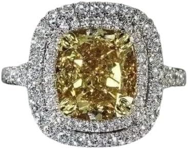 3Ct Cushion Cut Lab Created Canary Diamond Engagement Ring 14k White Gold Finish