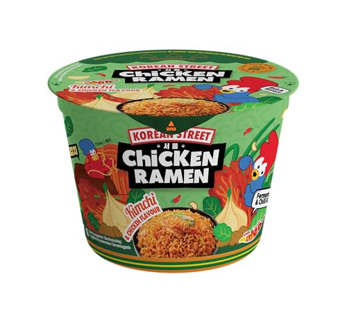 [Korean Street] Korean Kimchi Flavoured Ramen, Stir-Fried Instant Noodle (107 g, Cup Noodle) - Quick and Easy, a Well-Balanced Spicy Kick and Savory Umami