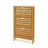 LIN HOME Schuhregal aus Holz mit 3 Fächern, 113 x 50 x 14 cm, faltbar, vertikaler Organizer für Schuhe, Naturholz
