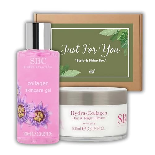 SBC Skincare Hydra-Collagen Moisturising Gel 100 ml & Award-Winning Day & Night Cream 100ml Anti-Ageing, Oil-Free Face & Body Moisturiser for Sensitive, Mature Skin